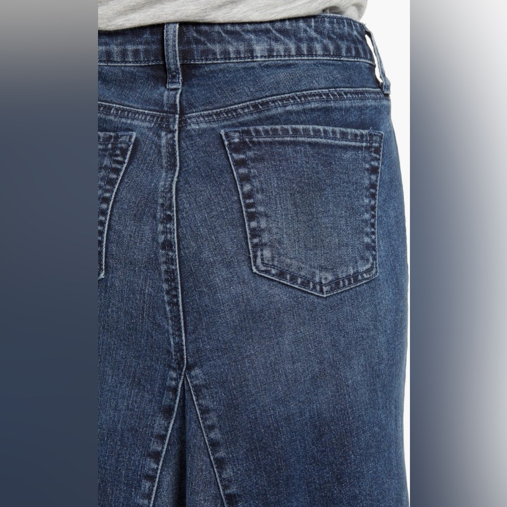 WASH LAB Cotton Medium-Dark Wash Asymmetrical Frayed Hem Denim Modest Skirt Sz L - Picture 5 of 15